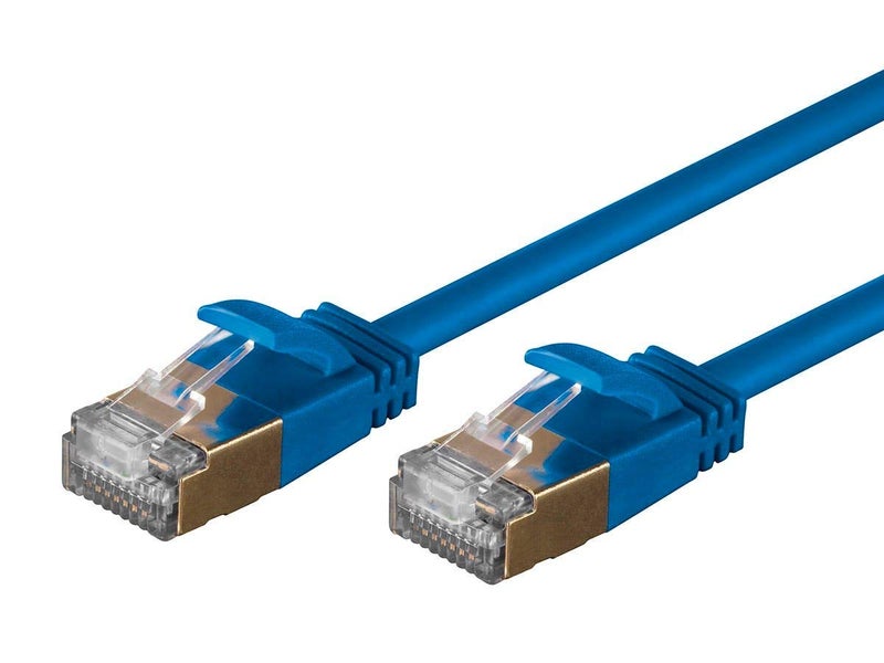 Monoprice Cat6A Ethernet Patch Cable - Snagless RJ45, Stranded, Double Shielded (S/FTP) Pure Bare Copper Wire, 36AWG, 5 Feet, Blue - SlimRun Series - Image 1